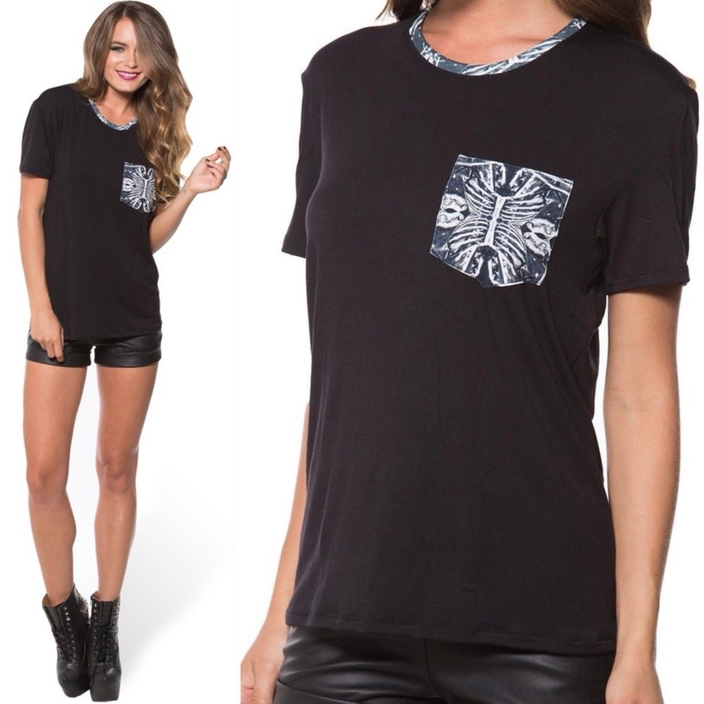 Black Milk Bone Machine Pocket Tee L Discontinued Skeleton Print